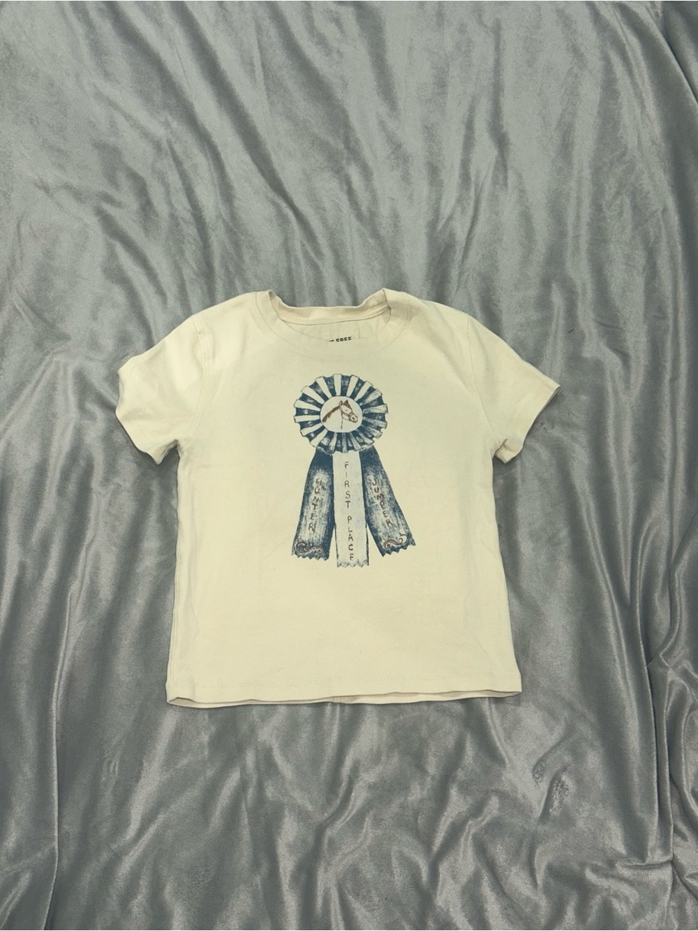 We The Free Cream Crop Tee with Blue Ribbon Graphic